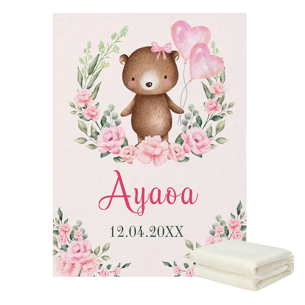 LVYZIHO Baby Bear Thank You Boy / Girl Personalized Name Baby Blanket - 30x40 / 48x60 / 60x80 Inches - Fleece Blanket