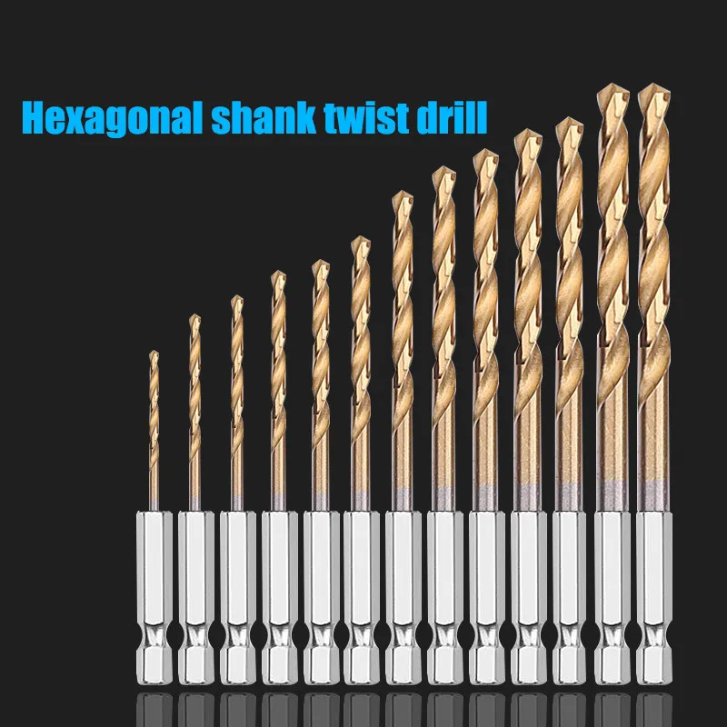 

13 pieces/set 1.6mm-6.5mm hexagonal shank twist drill HSS high speed steel titanium plated drill bit set drilling tool