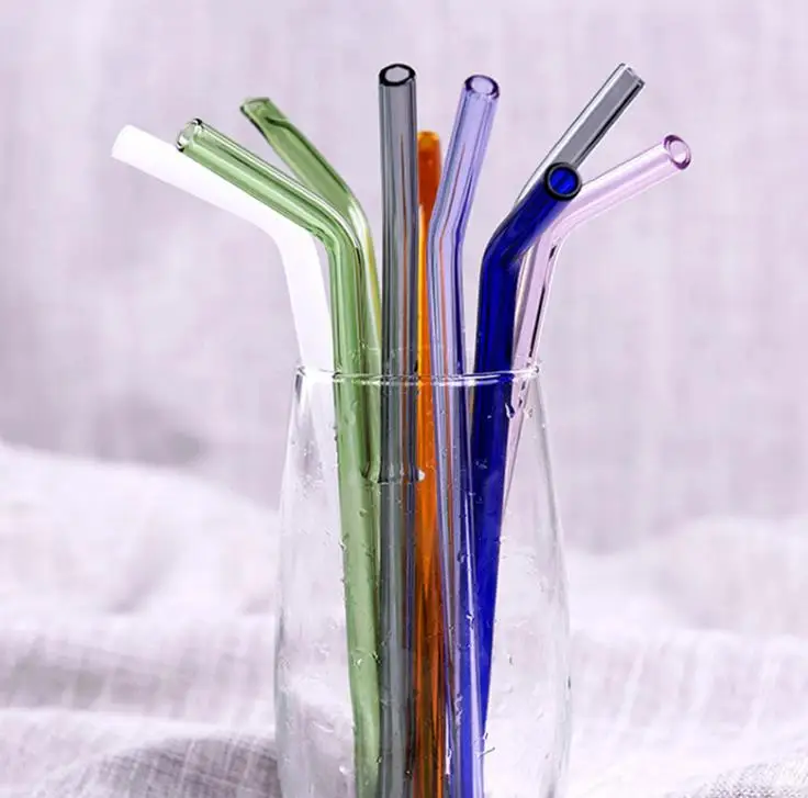 

Kitchen Dining Barware Bar Accessories Resistant Heat Color Borosilicate Glass Transparent Juice Drink Straws SN437