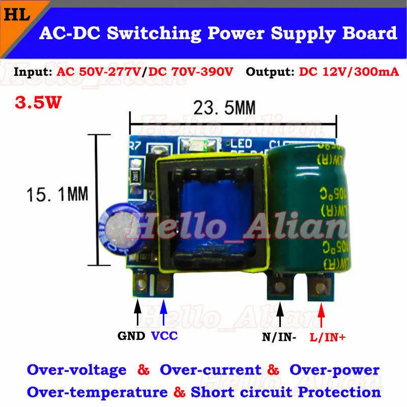 Przetwornica napięcia AC/DC-DC 3,5 W AC/DC 110 V 220 V 230 V do DC 12 V 300 mA Zasilacz Płyta transformatora przełączającego