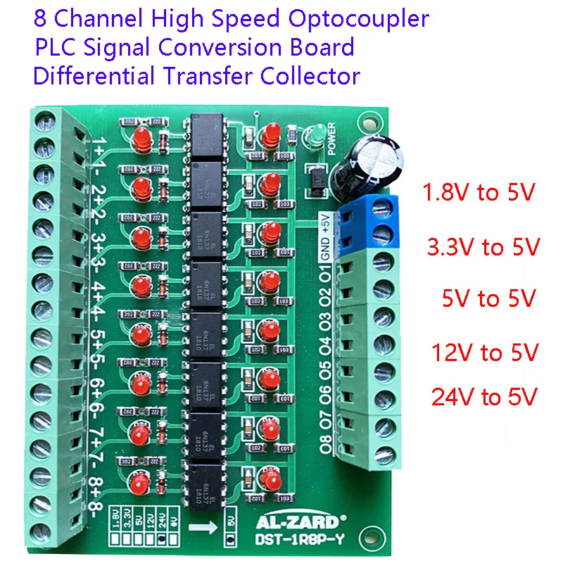 AL-ZARD izolacja transoptorowa konwerter napięcia izolowany moduł PLC poziom sygnału płyta NPN wyjście 1.8V 3.3V 5V 12V 24V