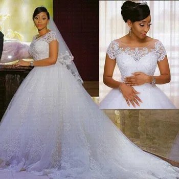 Vestido De Noiva 빈티지 레이스 아플리케 볼 가운, 아프리카 웨딩 드레스, 2023 반팔 로브 드 마리 신부 드레스