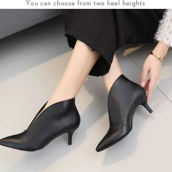 XGRAVITY New Pop Sexy Pointed Toe Girl Thin Heel Woman Boots Deep V Design Lady Fashion Shoes Elegant European Women Shoes S01