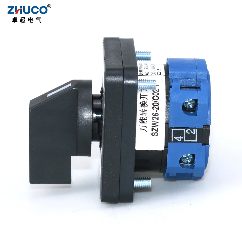 ZHUCO SZW26/LW26-20 20A 660V OFF-ON One Pole Two Position 64X64 48X48 mm Panel Electric Rotary Universal Changeover Cam Switch