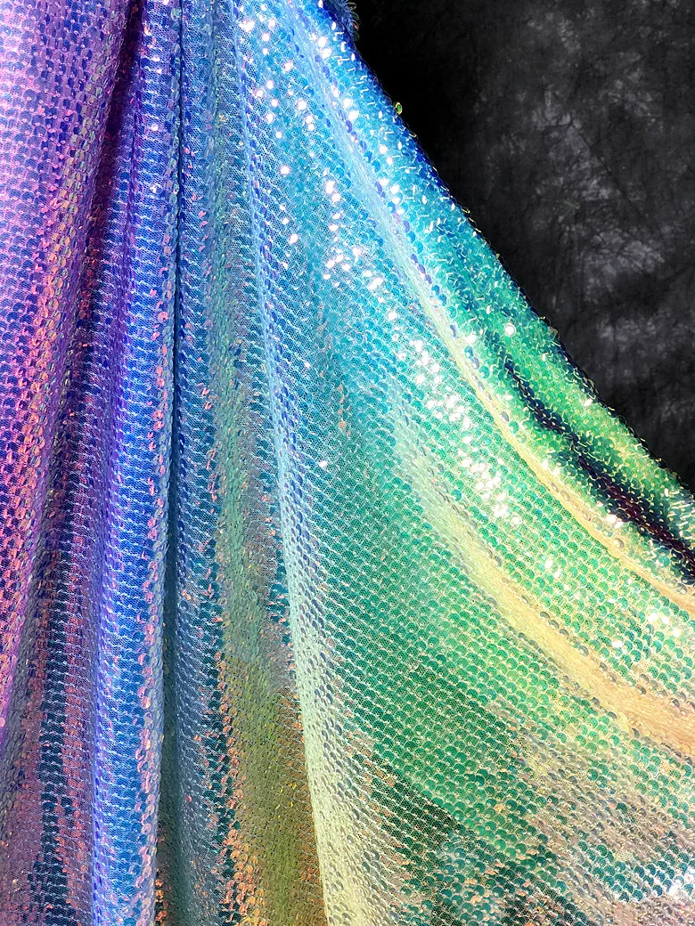 Color Rainbow Super Shingle Special Material Sequin Fish Scale Fabric Drape Wedding Dress Fabric