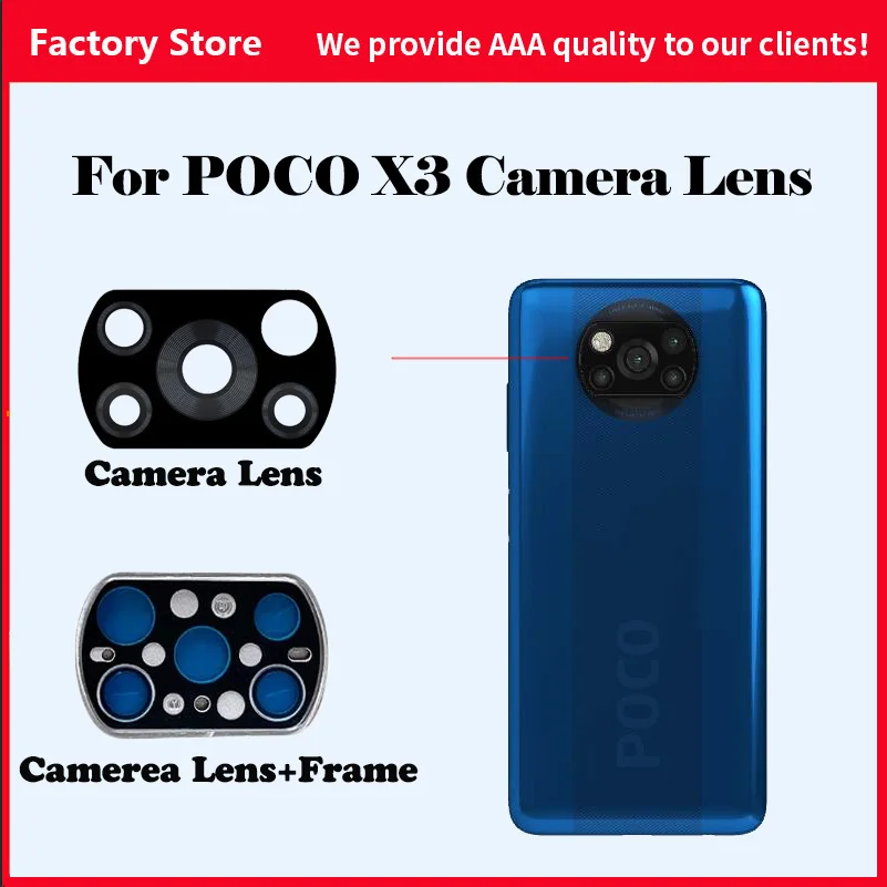 Oryginalny szklany obiektyw tylnego aparatu z ramką do naprawy telefonu komórkowego Xiaomi POCO X3 NFC w wersji globalnej Poco X3