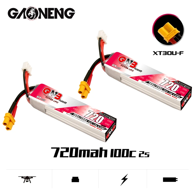 

1-5 шт. GAONENG GNB 7,6 В 2S 720 мАч 100C/200C HV XT30U-F Plug Lipo аккумулятор для RC FPV Whoop Frame Kit Tinywhoop Racing Drone