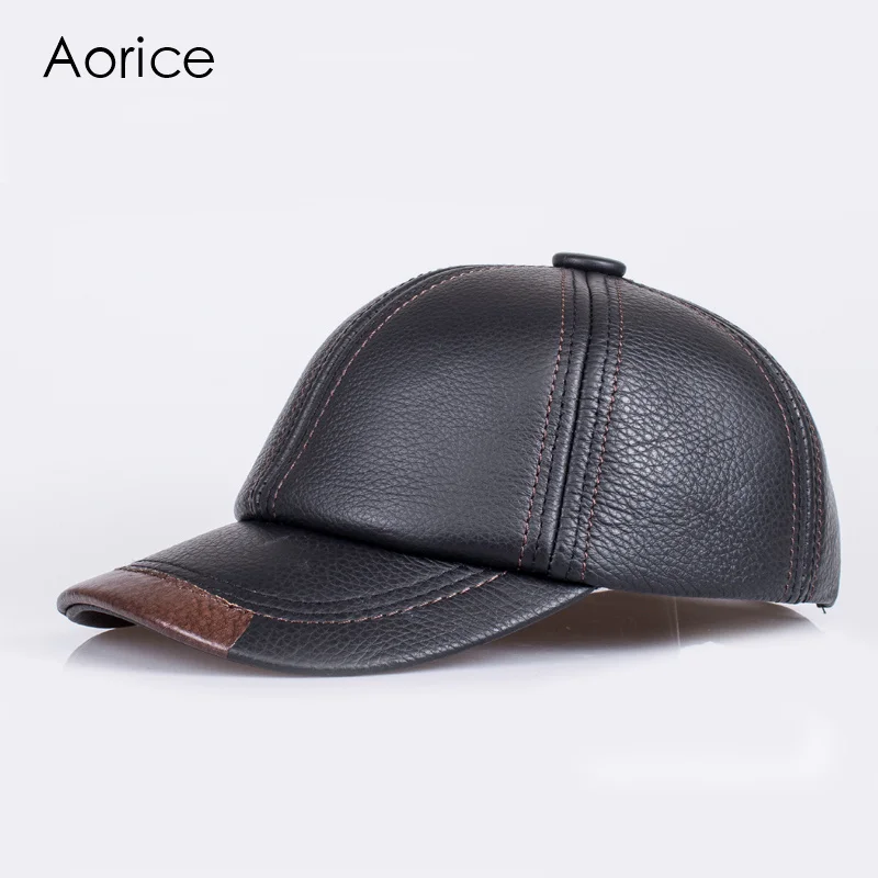 Aorice Autumn Winter Genuine Leather Men Cap Hat Brand New Baseball Caps The Whole Cow Skin Solid Adjustable Hats/Caps HL100