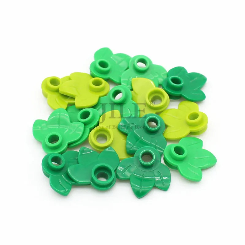 50pcs Moc Plant Plate Round 1x1 with 3 Leaves 32607 DIY Enlighten Building Blocks Bricks Compatible Assembles Parts Street View