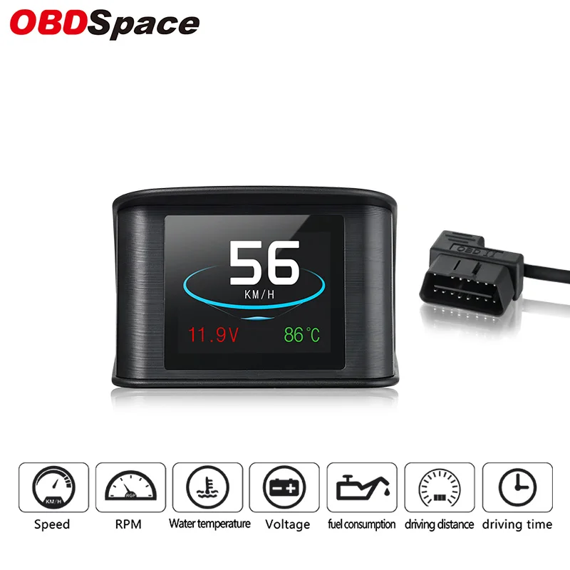 OBDSPACE P10 Smart OBD2 On Board Computer HUD Gauge Car Speedometer Water Coolant Temperature Fuel Consumption Voltage Display