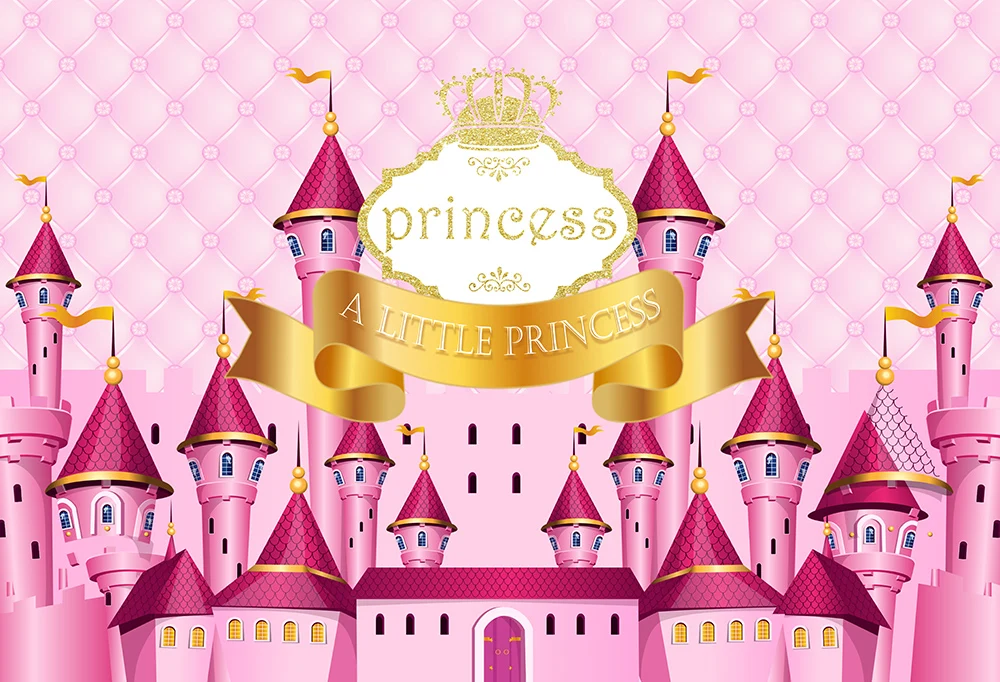 Pink Princess Birthday Poster Photography Backdrops Gold Crown Diamond Curtain Girl Party Customize Photo Background Photophone