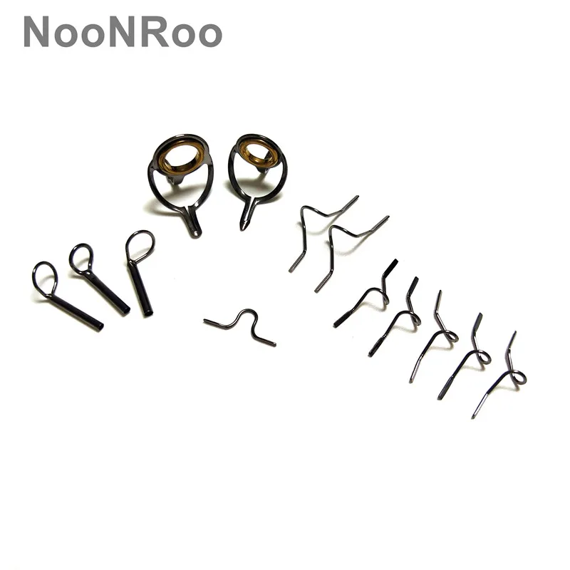 NooNRoo Fly Rod Guide Kit, Gold Ring with Snake Guide Set, Shinny Grey Color, 1 Set, 4.4g (13Pcs), DIY Repair