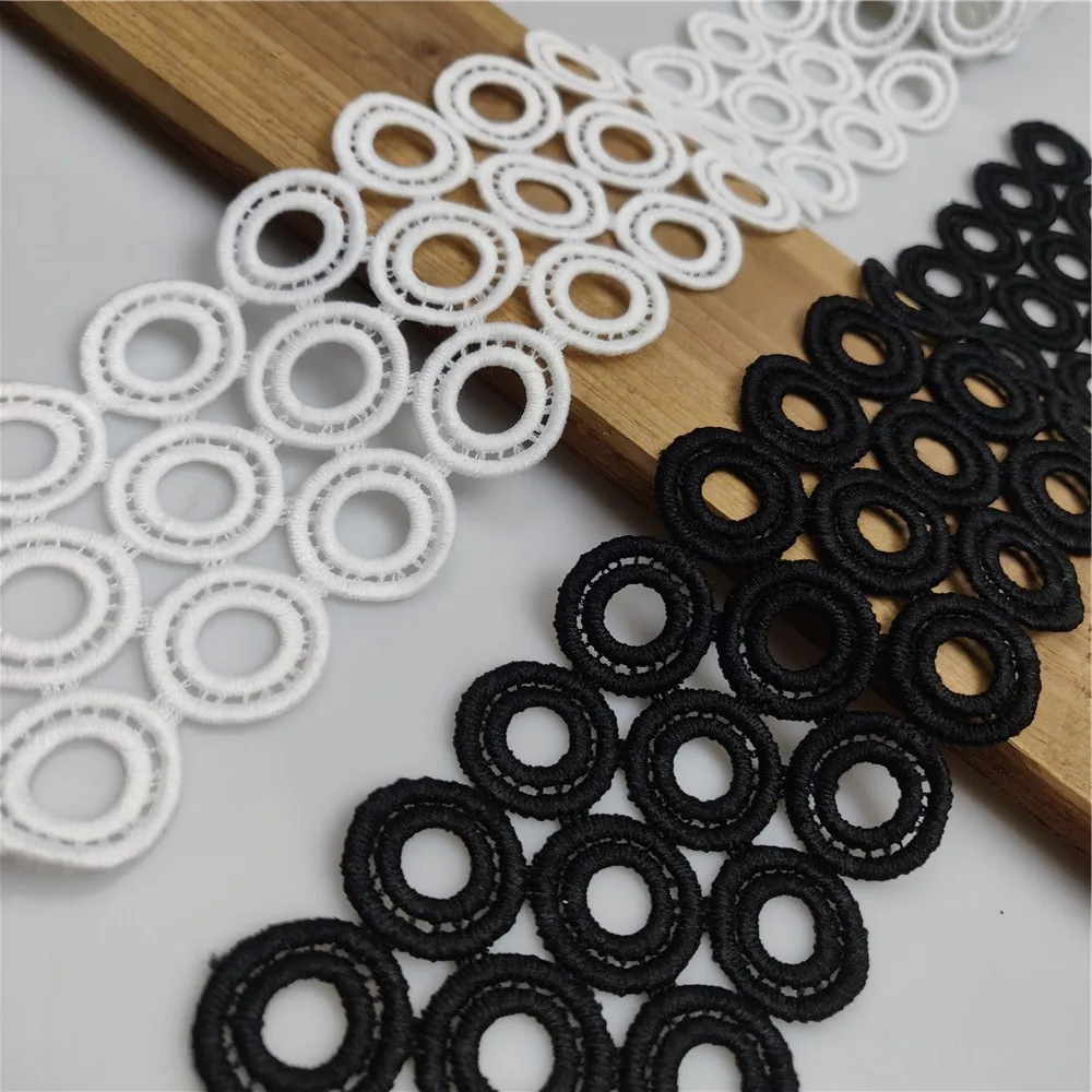 1 Meters Luxury Embroidery White Black Round Lace Fabric Trim Ribbon Diy Sewing Applique Collar Craft Guipure Dress Decor