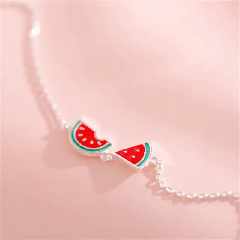 New Creative Simple Cute Watermelon Fashion 925 Sterling Silver Jewelry Personality Sweet Epoxy Fruit Bracelets  SL076