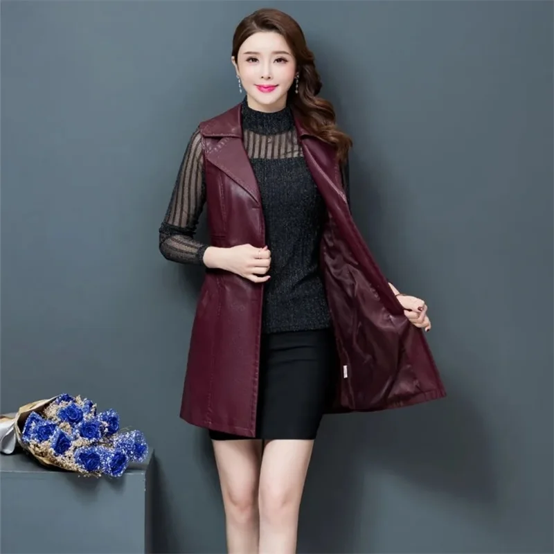 

6XL Fashion Women's Vest Leather Jacket Female Long Vest Women's Spring And Autumn 2023 New Slim Fit All-Match Slim waistCoat