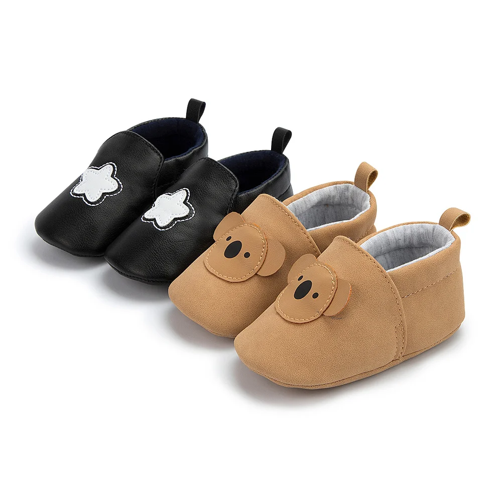 Baby Shoes Baby Boy Girl Shoes Bear Star Leather Rubber Sole Anti-slip Toddler First Walkers Infant Newborn Crib Shoes Moccasins