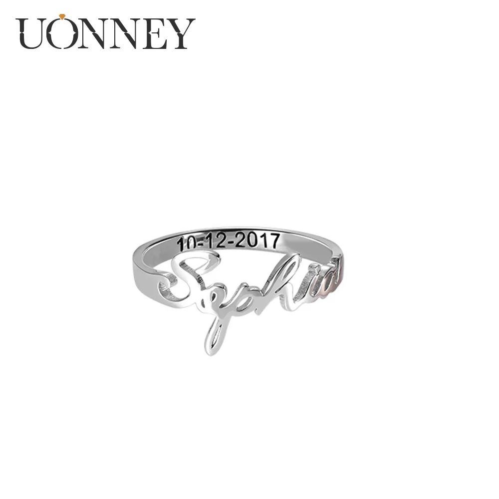 

UONNEY Dropshipping Custom Engraving Name Unique Engagement Rings for Women Couple Lovers Dating Gold Color Steel Wedding Ring