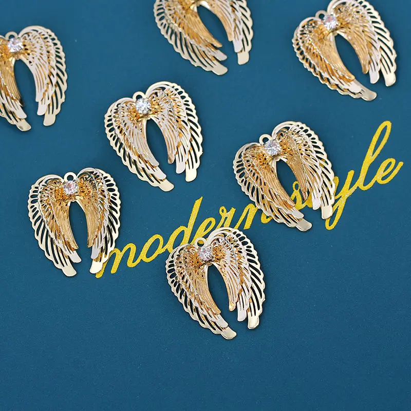 

10 шт./лот золотые Многослойные Полые Крылья Подвеска Блестящий Crysatl кулон для DIY ожерелье ручной работы Изготовление ювелирных изделий оптовая продажа
