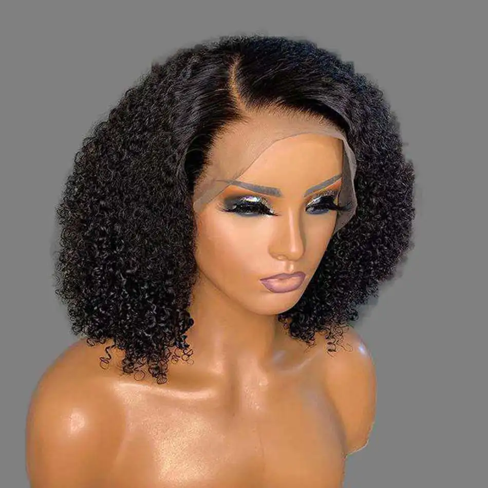 Peluca de cabello humano rizado Afro para mujer afroamericana, postizo de encaje frontal 360 prearrancado, Remy, densidad 180, 5x5, cierre de encaje