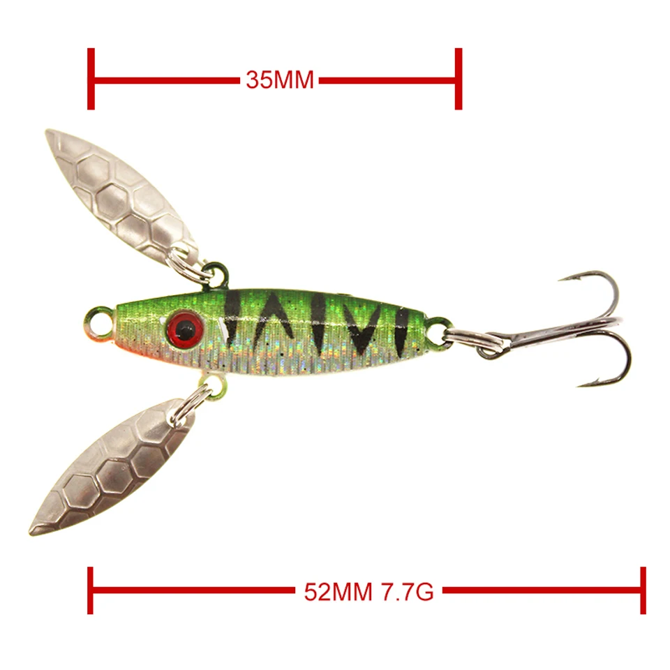 GOBYGO 1Pcs 52mm 7,7g Winter Eis Fischerei Locken Leuchtende VIB Löffel Spinner Lure Ice Jig Sinking Fest köder Mini Blei Angeln Haken