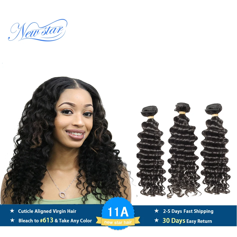 Peruvian 11A Virgin Hair Deep Wave 3 Bundles Unprocessed Full And Thick Human Hair Weave Bundles New Star Raw  Hair Products