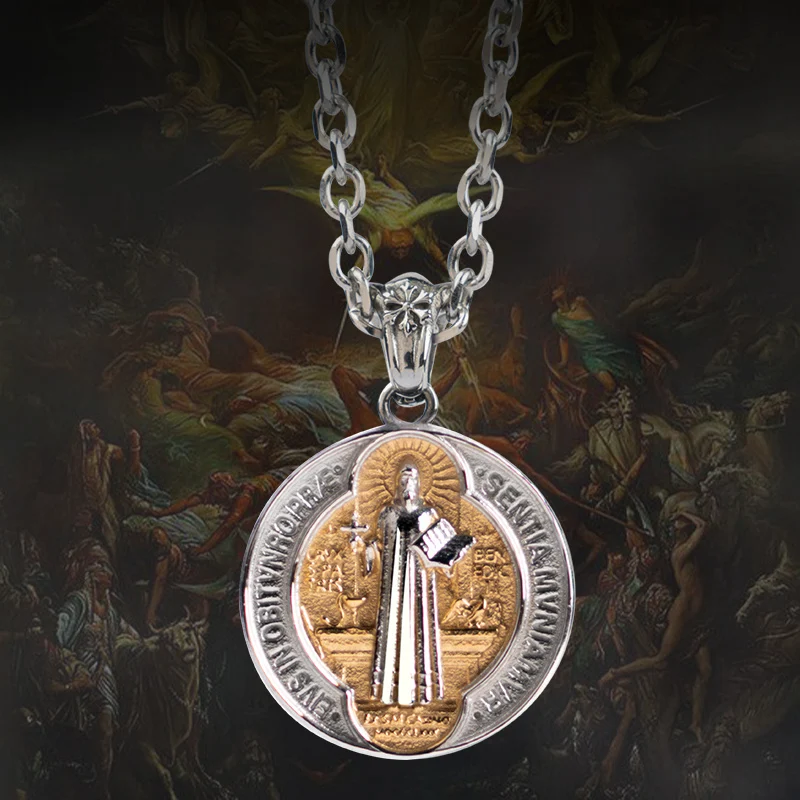 Catholic Saint Benedict Crucifix Pendants ins Stylish Stainless steel cross necklace bible Jesus exorcist necklace for men women