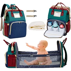 3 in 1 Nappy Diaper Bag with Extendable Folding Crib, Large Capacity Travel Baby Bed Bags for Mom Outing/Shopping, Portable Bag