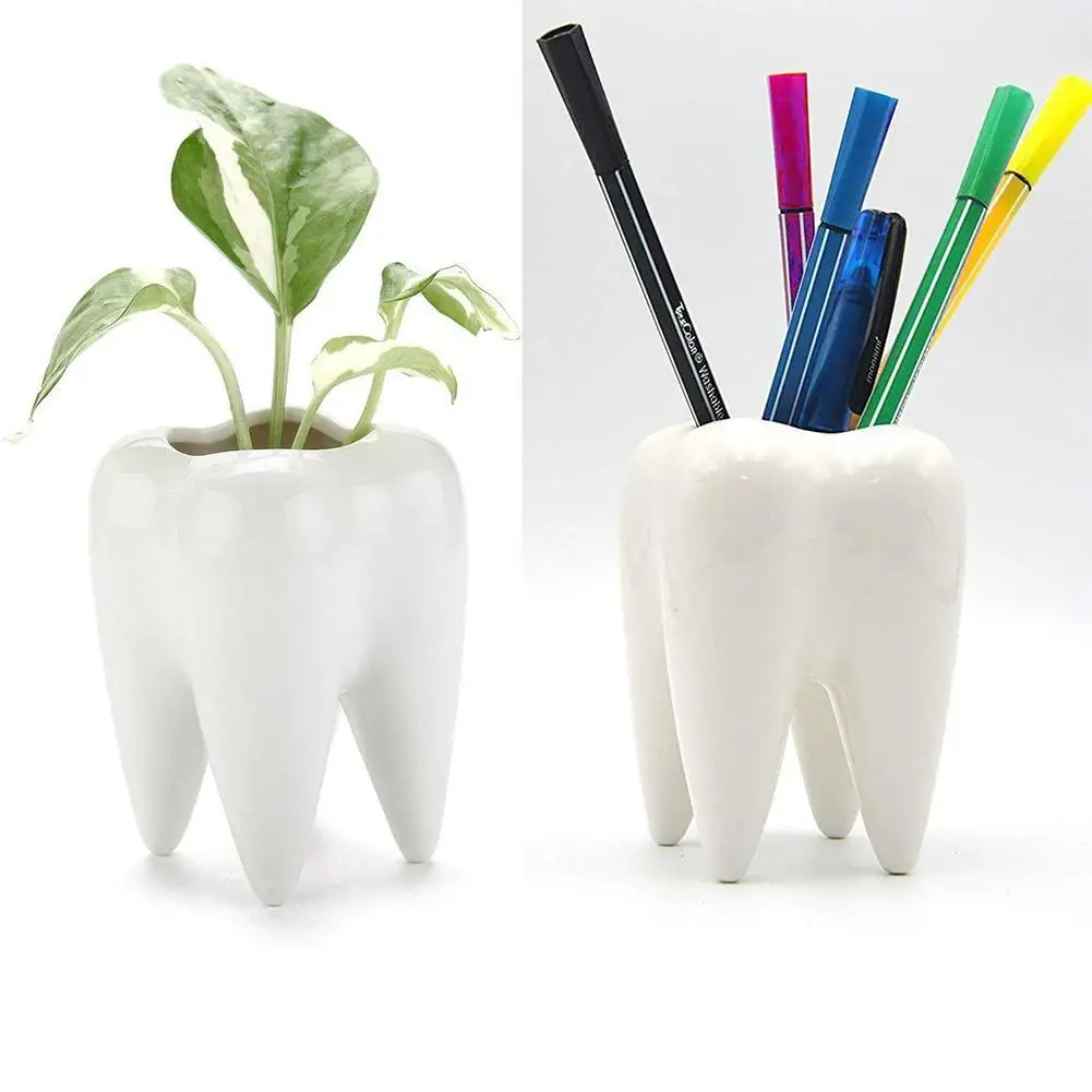 1Pcs Tooth Shaped Tabletop Ceramic Flowerpot Home Furnishings Cute Cactus Pot Flower Succulent Plant Nursery Basin Table Va L5L0