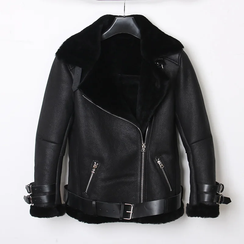 2023 New Winter Fashion Women Genuine Sheepskin Shearling Leather Coat Loose Warm B3 Jacket for Male Black Plus Size XXXL 3XL