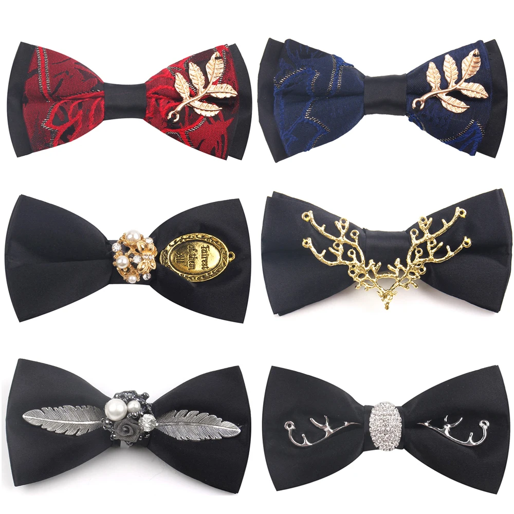 Original Design Bow Tie Handmade Men's Bow ties For Wedding Party Metal Golden Wolf Two Layer Neck Bowtie Fashion Solid Tie