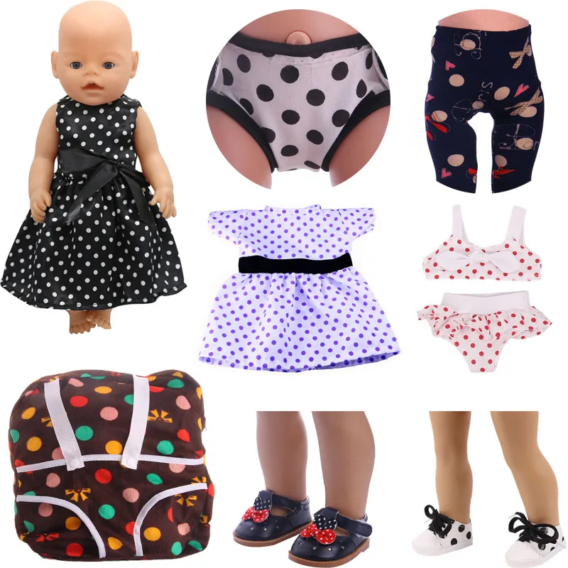 Dark Polka Dot Series Doll Clothes/Dress/Shoes/Swimsuit Leggings For 18 Inch American Dolls & 43 Cm New Born Baby,Our Generation