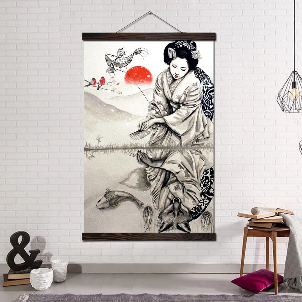 

Modern Wall Art Print Art Print And Poster Scroll Canvas Painting Wall Decor Picture Home Decoration Japanese Geisha Fox Woman