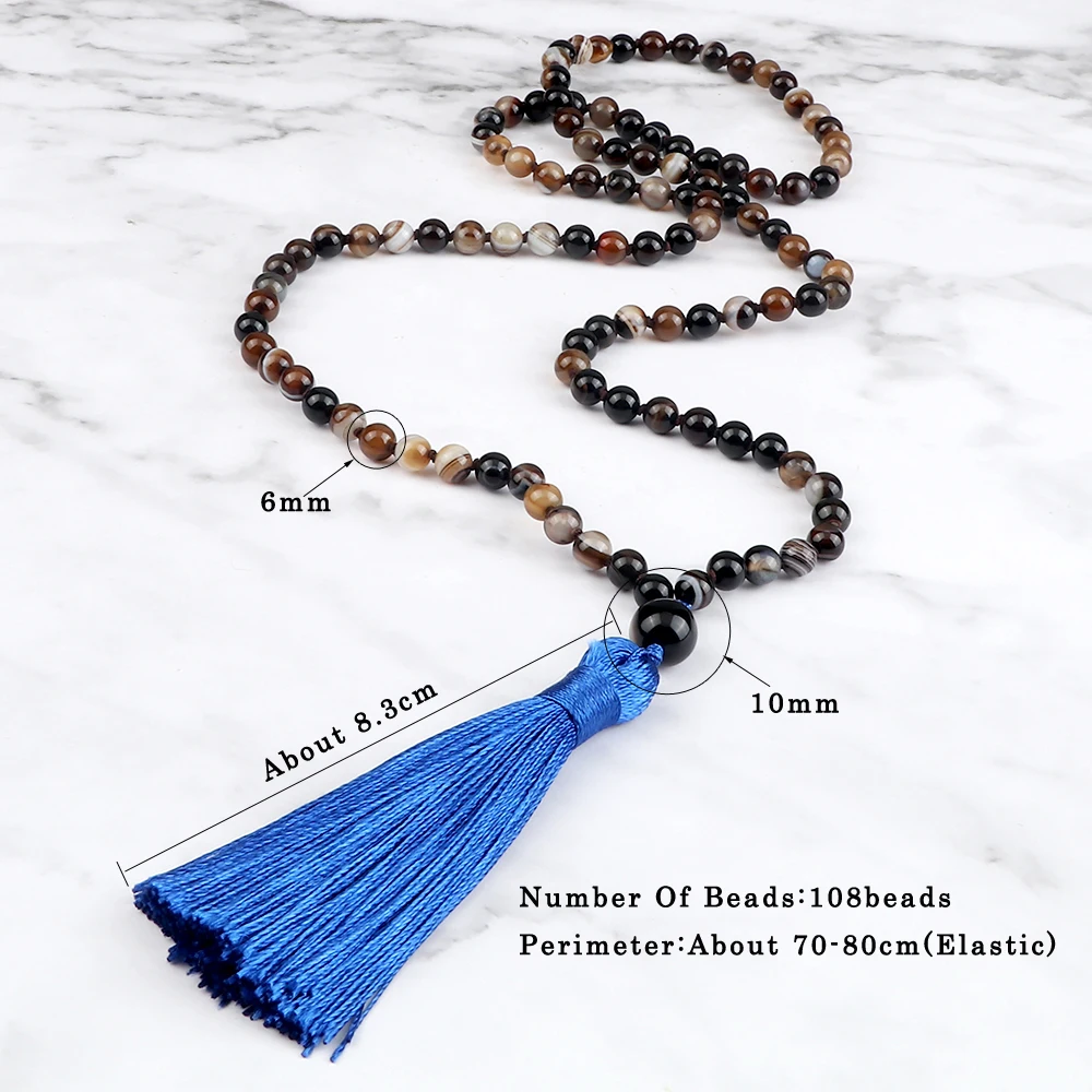 108 Beads Prayer Necklace Natural Green Stripe Onyx Stone Buddhist Buddha Meditation Bead Mala Necklace Women Men Jewelry Gifts