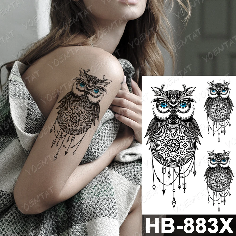 Waterproof Temporary Tattoo Sticker Flowers Cat Lynx Flash Tattoos Owl Satan Goat Body Art Arm Fake Tatoo Women Men