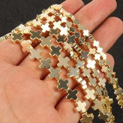 Natural Stone Cross 9K Gold Plated Hematite Rondelle Loose Spacer Beads for Jewelry Making Gift DIY Bracelet Accessories 4 6 8mm