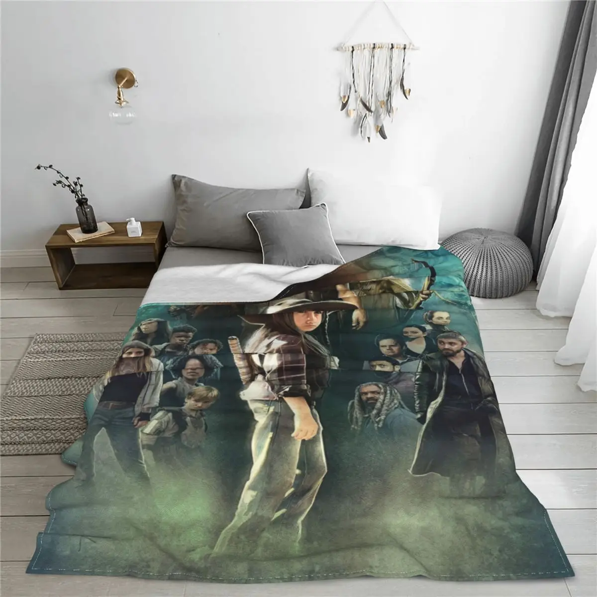 The Walking Dead Blanket Flannel Horror Movie Zombies Rick Grimes Super Soft Throw Blanket for Car Sofa Couch Bedroom Quilt