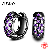 ZDADAN 925 Sterling Silver Amethyst Black Hoop Earrings For Women Fashion Wedding Engagement Party Jewelry Gifts