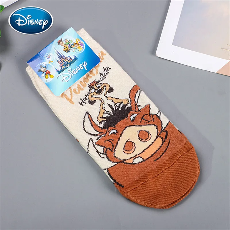 1pair Disney woman Lion King Simba/Wild Boar/Aladdin Lamp God/Dumbo Socks Harajuku cartoon Print Funny sock spring short Sock