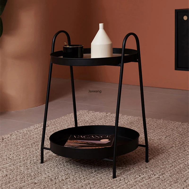 Wuli-mesa de centro nórdica de madera maciza, mesa de centro creativa, lado redondo, Simple, sala de estar, sofá de apartamento, mesas redondas pequeñas de hierro