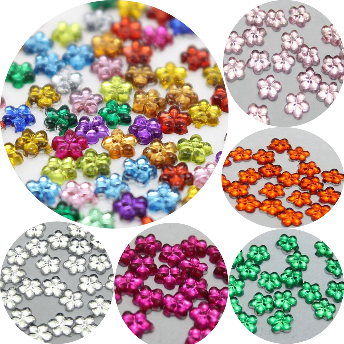 1000  Acrylic Flatback Mini Flower Gems Rhinestones 4mm  Pick Your Color