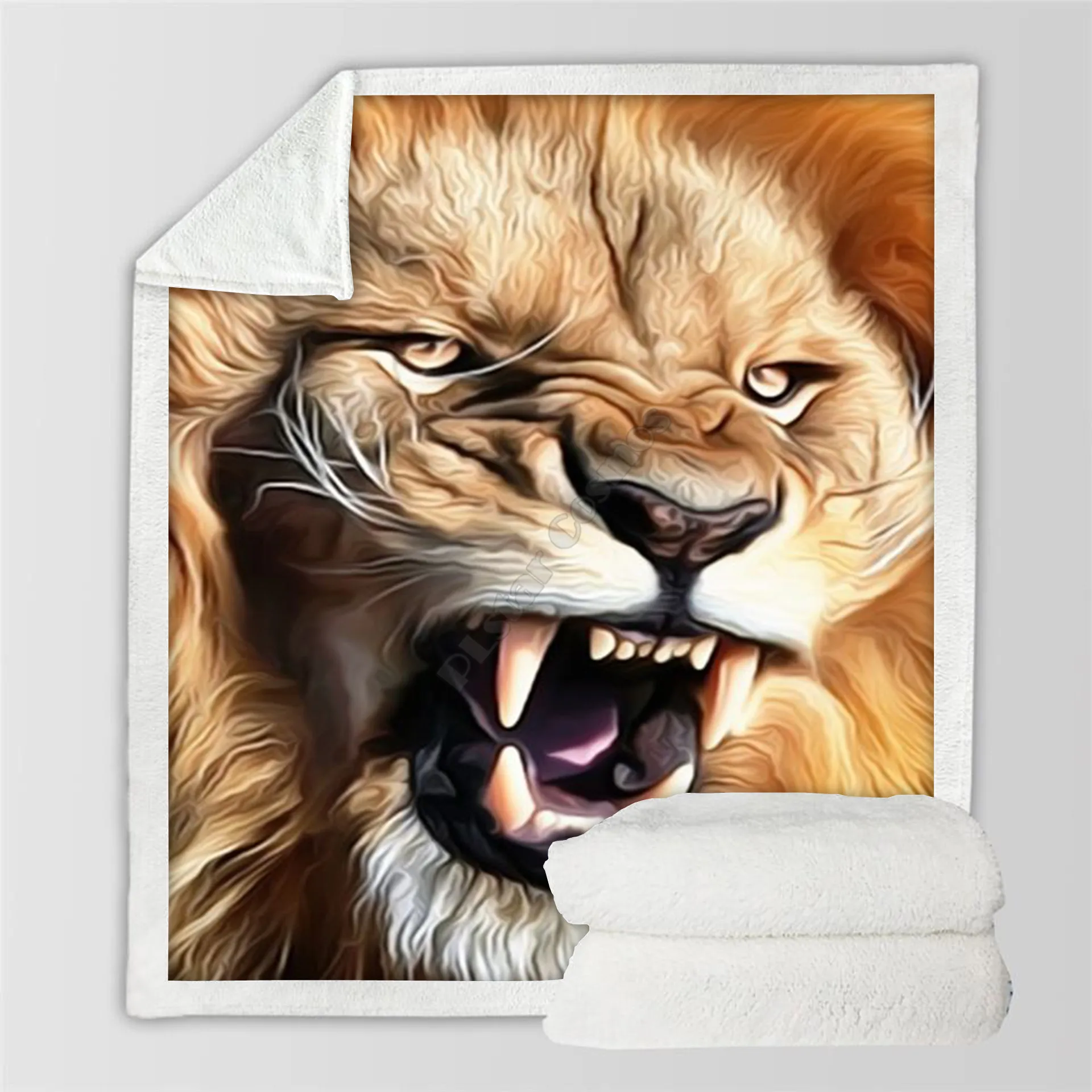 Plstar Cosmos Ferocious Lion Fleece Blanket 3D print Sherpa Blanket on Bed Home Textiles Dreamlike style-6