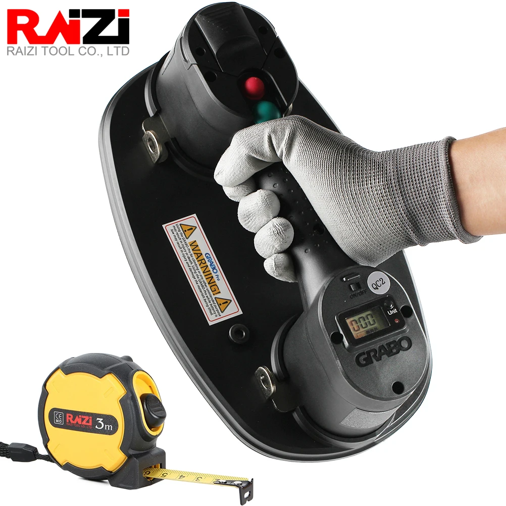 Raizi Pro GRABO Vacuum Lifter with Digital Display for Wood Drywall Granite Glass Tile Porcelain Smart Start-stop Suction Tool