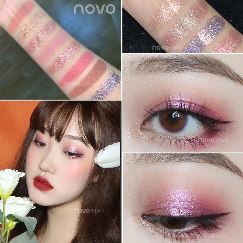 NOVO 9 Colors Fashion Eyeshadow Palette Matte Glitter Shimmer Eye Makeup Waterproof Long-lasting Pigmented Smooth Cosmetics