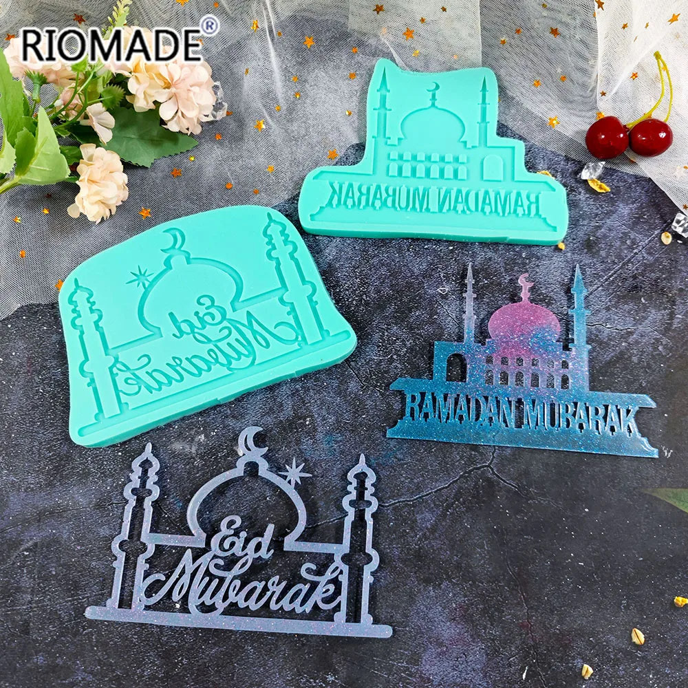 Eid Mubarak Arabic Font Moon Fondant Silicone Mold DIY Resin Clays Gypsum Chocolate Handmade Mould Ramadan Cake Baking Tools