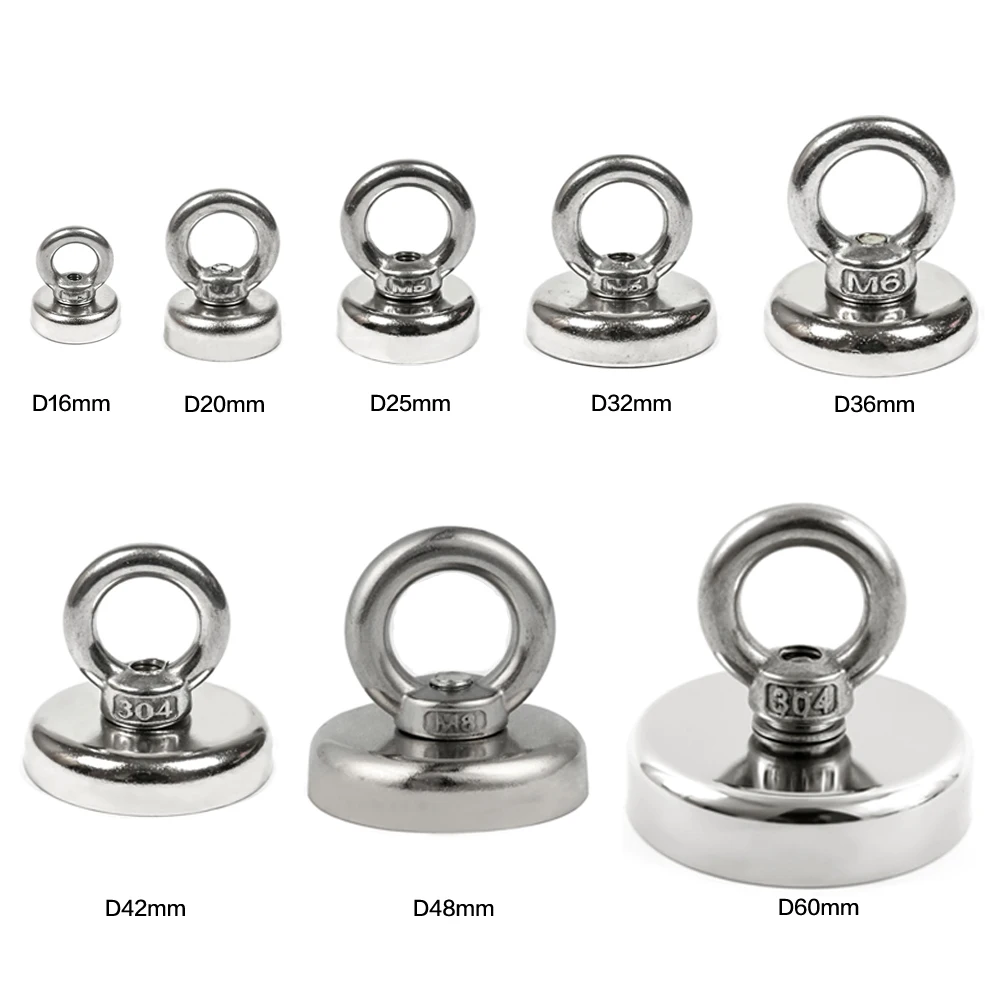 U-JOVAN Strong Neodymium Magnet Salvage Magnet Deep Sea Fishing Magnets Holder Pulling Mounting Pot with Ring Eyebolt