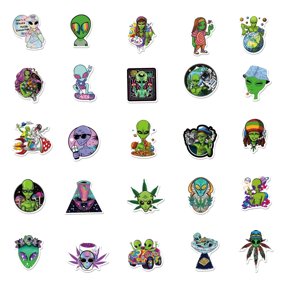 10/50PCS Cool UFO Alien Stickers Laptop Water Bottle Skateboard Guitar Waterproof Aesthetic Graffiti Decal Sticker Packs Kid Toy