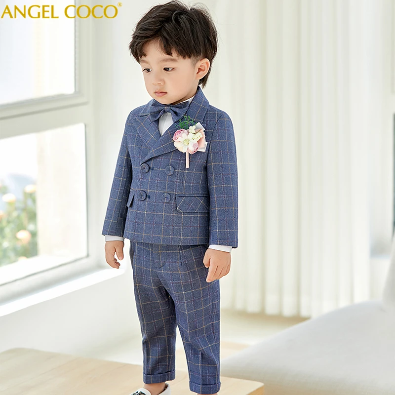 Designer Flower Boy Dress Suit Children's Suit British Handsome Toddler Baby Boy Clothes Birthday Small Suit kids Dress Sets