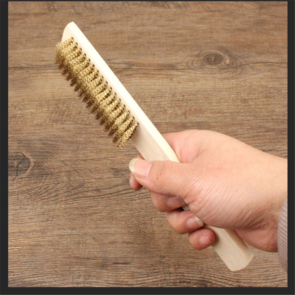 Square Wooden Handle Copper Wire Brush Soft Wire Long Handle Multifunctional Sawdust File Rust Removal Tool Just Wire Brush