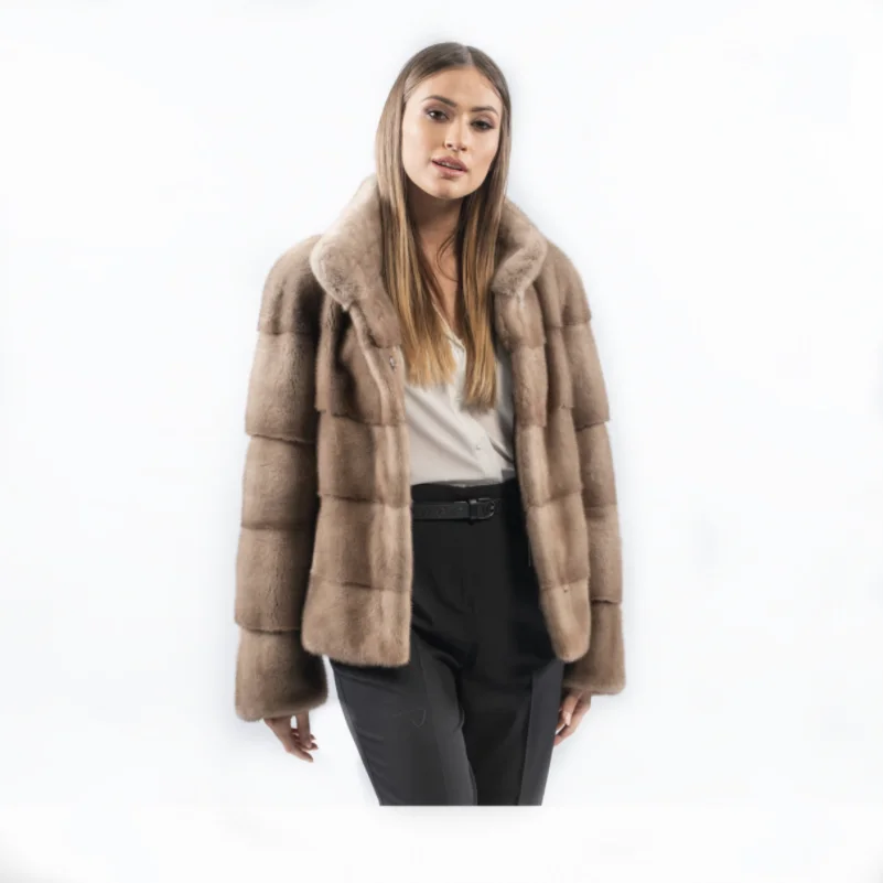 Echte bontjas voor vrouwen, natuurlijk nertsbont, korte warme jas, retro kleding, winter