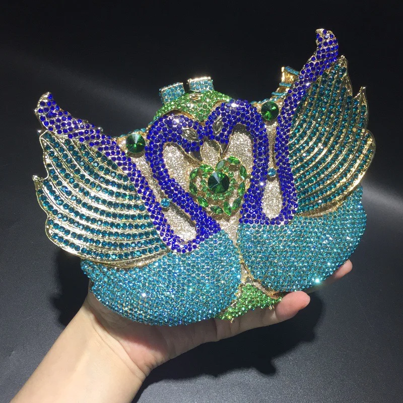 WHTUOHENG Blue/Green Rhinestone Bag For Women Party Wedding Diamond Purses And Handbags Nightclub Prom Mobile Phone Clutches